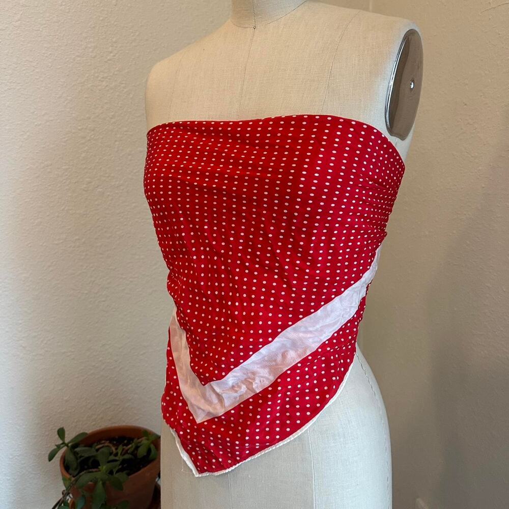 Vintage 1970s Red Polka Dot Scarf with White Trim, Square